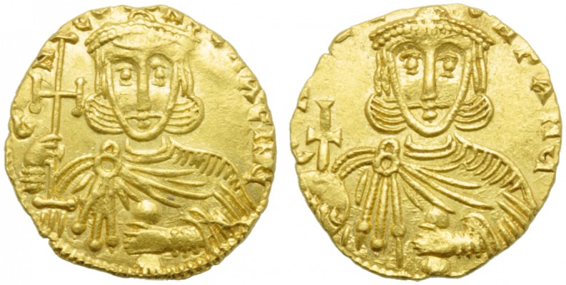 Constantine V with Leo III (741-775), Solidus, Syracuse, AD 741-742; AV (g 3,83;...