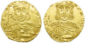 Constantine V with Leo III (741-775), Solidus, Syracuse, AD 741-742; AV (g 3,83; mm 19; h 6); n CONStAN[...], crowned bust of Constantinus V, wearing ...