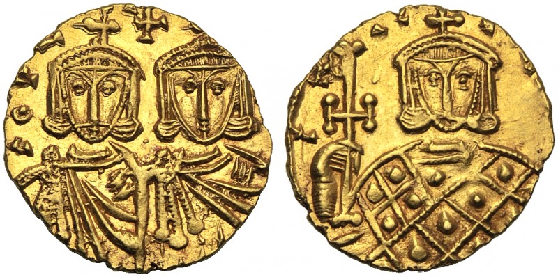 Constantinus V with Leon IV (741-775), Solidus, Syracuse, AD 751-775; AV (g 3,77...