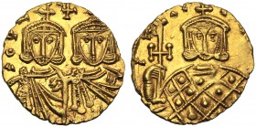 Constantinus V with Leon IV (741-775), Solidus, Syracuse, AD 751-775; AV (g 3,77; mm 20; h 6); COntan LεO, crowned busts of Constantinus V and Leo IV ...