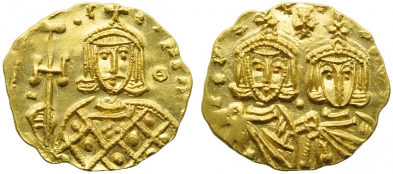 Constantinus V with Leon IV (741-775), Solidus, Syracuse, AD 751-775; AV (g 3,81...