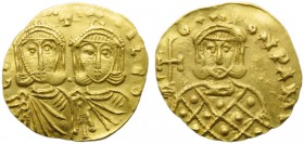 Constantinus V with Leon IV (741-775), Solidus, Syracuse, AD 751-775; AV (g 3,69; mm 19; h 6); COntAN LεO, crowned busts of Constantinus V and Leo IV ...