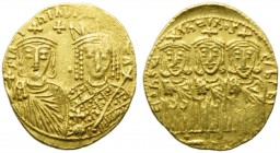 Constantine VI and Irene (780-797), Solidus, Constantinople, AD 790-792; AV (g 4,45; mm 21; h 6); S IR - I - nI AVΓ - [MI] - TR, crowned and facing bu...