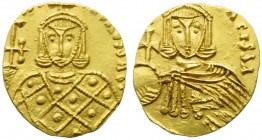 Nicephorus I with Stauracius (802-811), Solidus, Syracuse, AD 803-811; AV (g 3,85; mm 19; h 12); [...]FOROS bAS’, crowned bust of Nicephorus facing, w...