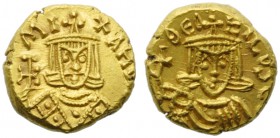Michael II with Theophilus (820-829), Semissis, Syracuse, AD 821-829; AV (g 3,88; mm 18; h 6); MI - XAHL b, crowned bust facing, wearing chlamys and h...