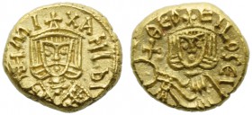 Michael II with Theophilus (820-829), Solidus, Syracuse, AD 821-829; AV (g 3,79; mm 18; h 6); MI - XAHL b, crowned bust facing, wearing chlamys and ho...