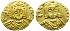 Michael II with Theophilus (820-829), Tremissis, Syracuse, AD 821-829; AV (g 1,18; mm 12; h 7); [MI - XAHL b], crowned bust facing, wearing chlamys an...
