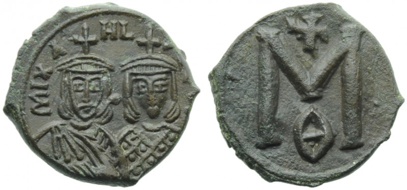 Michael II with Theophilus (820-829), Follis, Syracuse, c. AD 821-829; AE (g 5,1...