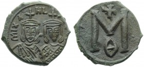 Michael II with Theophilus (820-829), Follis, Syracuse, c. AD 821-829; AE (g 5,15; mm 22; h 6); [miIXA - HL S] - ΘεΟΕ, crowned busts facing, of Michae...