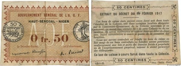 Country : FRENCH WEST AFRICA (1895-1958) 
Face Value : 50 Centimes Spécimen 
Dat...