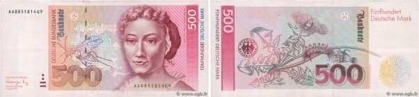 Country : GERMAN FEDERAL REPUBLIC 
Face Value : 500 Deutsche Mark 
Date : 01 aoû...