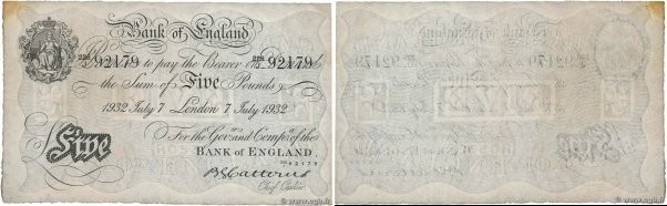 Country : ENGLAND 
Face Value : 5 Pounds 
Date : 07 juillet 1932 
Period/Provinc...