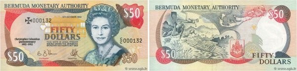 Country : BERMUDA 
Face Value : 50 Dollars Commémoratif 
Date : 12 octobre 1992 ...