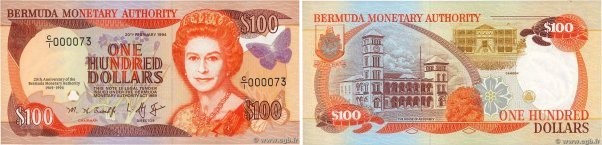Country : BERMUDA 
Face Value : 100 Dollars Petit numéro 
Date : 20 février 1994...