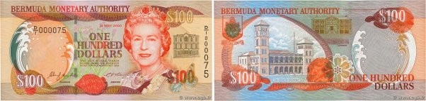 Country : BERMUDA 
Face Value : 100 Dollars Petit numéro 
Date : 24 mai 2000 
Pe...