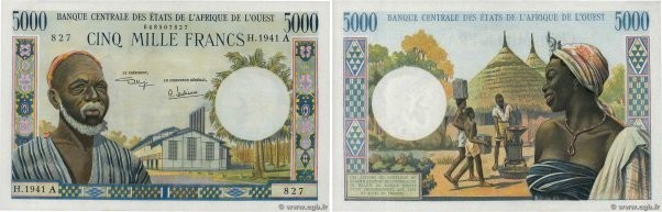 Country : WEST AFRICAN STATES 
Face Value : 5000 Francs 
Date : (1975) 
Period/P...