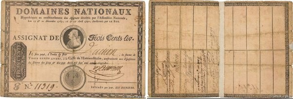Country : FRANCE 
Face Value : 300 Livres avec coupons 
Date : 17 avril 1790 
Pe...