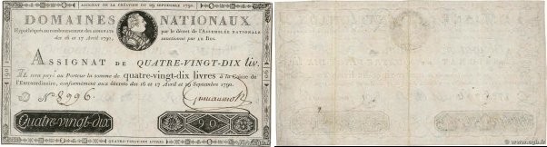 Country : FRANCE 
Face Value : 90 Livres 
Date : 29 septembre 1790 
Period/Provi...