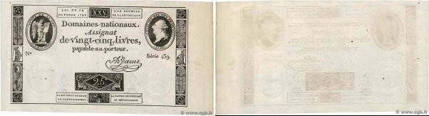 Country : FRANCE 
Face Value : 25 Livres 
Date : 24 octobre 1792 
Period/Provinc...