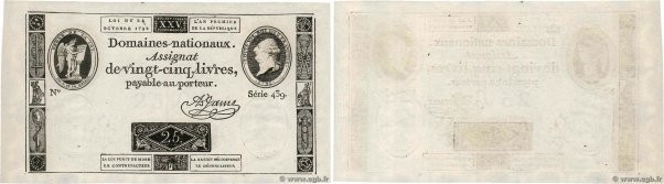 Country : FRANCE 
Face Value : 25 Livres 
Date : 24 octobre 1792 
Period/Provinc...