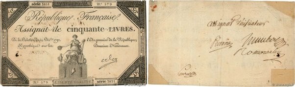 Country : FRANCE 
Face Value : 50 Livres Vérificateur 
Date : 14 décembre 1792 
...