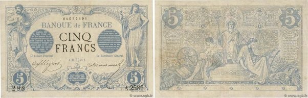 Country : FRANCE 
Face Value : 5 Francs NOIR 
Date : 16 mai 1873 
Period/Provinc...