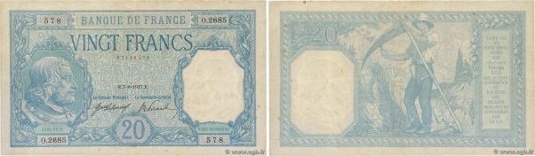 Country : FRANCE 
Face Value : 20 Francs BAYARD 
Date : 07 août 1917 
Period/Pro...