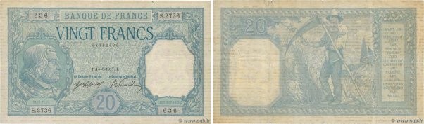 Country : FRANCE 
Face Value : 20 Francs BAYARD 
Date : 14 août 1917 
Period/Pro...