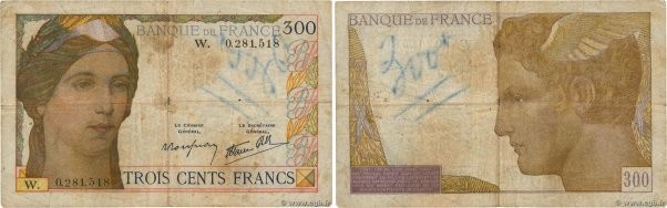 Country : FRANCE 
Face Value : 300 Francs 
Date : (09 février 1939) 
Period/Prov...