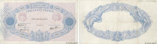 Country : FRANCE 
Face Value : 500 Francs BLEU ET ROSE modifié 
Date : 28 juille...