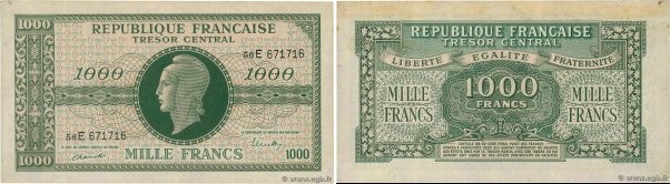 Country : FRANCE 
Face Value : 1000 Francs MARIANNE chiffres maigres 
Date : 194...