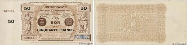 Country : FRANCE regionalism and miscellaneous 
Face Value : 50 Francs Annulé 
D...