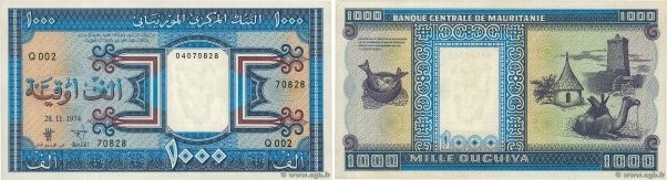 Country : MAURITANIA 
Face Value : 1000 Ouguiya 
Date : 28 novembre 1974 
Period...