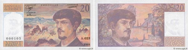 Country : FRANCE 
Face Value : 20 Francs DEBUSSY Petit numéro 
Date : 1988 
Peri...