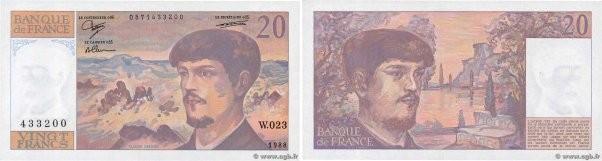 Country : FRANCE 
Face Value : 20 Francs DEBUSSY 
Date : 1988 
Period/Province/B...