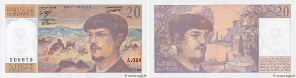 Country : FRANCE 
Face Value : 20 Francs DEBUSSY 
Date : 1989 
Period/Province/B...