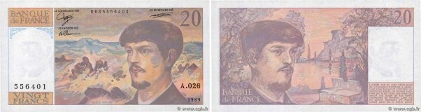 Country : FRANCE 
Face Value : 20 Francs DEBUSSY 
Date : 1989 
Period/Province/B...