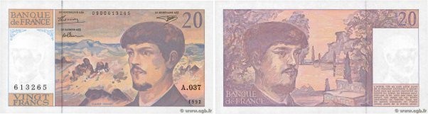 Country : FRANCE 
Face Value : 20 Francs DEBUSSY à fil de sécurité 
Date : 1992 ...