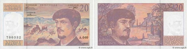 Country : FRANCE 
Face Value : 20 Francs DEBUSSY à fil de sécurité 
Date : 1993 ...