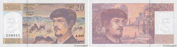 Country : FRANCE 
Face Value : 20 Francs DEBUSSY à fil de sécurité 
Date : 1993 ...