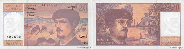 Country : FRANCE 
Face Value : 20 Francs DEBUSSY Modifié 
Date : 1995 
Period/Pr...