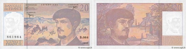 Country : FRANCE 
Face Value : 20 Francs DEBUSSY Modifié 
Date : 1997 
Period/Pr...