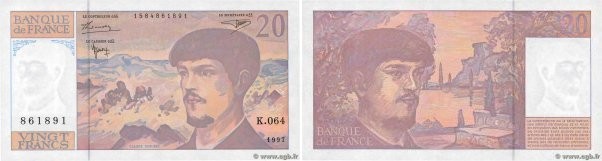 Country : FRANCE 
Face Value : 20 Francs DEBUSSY Modifié 
Date : 1997 
Period/Pr...