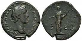 Antonino Pío. Sestercio. 155-156 d.C. Roma. (C-980). Ae. 26,03 g. BC+/BC. Est...60,00. English: Antoninus Pius. Sestercio. 155-156 d.C. Rome. (C-980)....