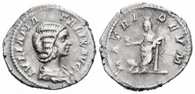 Julia Domna. Denario. 212 d.C. Roma. (Spink-7104). (Ric-382). (Seaby-137). Rev.: MATRI DEVM. Cibeles apoyada en columna con león a los pies. Ag. 2,54 ...