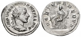 Gordiano III. Antoniniano. 243-244 d.C. Incierta. (Spink-8613). (Ric-210). (Seaby-98a). Rev.: FORTVNA REDVX. Fortuna sentada a la izquierda con timón ...