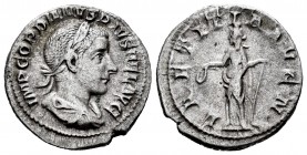 Gordiano III. Denario. 241 d.C. Roma. (Spink-8675). (Ric-113). (Seaby-120). Rev.: LAETITIA AVG N. Ag. 3,05 g. MBC. Est...30,00. English: Gordian III. ...