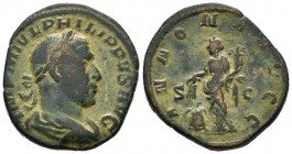 Filipo I. Sestercio. 245-247 d.C. Roma. (Spink-168a). (Ric-8990). Rev.: ANNONA AVGG SC. Annona en pie con dos espigas y cuerno de la abundancia, a sus...