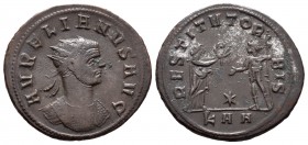 Aureliano. Antoniniano. 270-275 d.C. Cartago. (Spink-11598). Rev.: RESTITVT ORBIS, KAA en exergo. Victoria dando corona al emperador, estrella en el c...