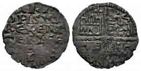 Reino de Castilla y León. Alfonso X (1252-1284). Dinero de seis líneas. (Bautista-364). Ve. 0,55 g. Con flor de lis en el primer cuadrante. MBC-. Est....